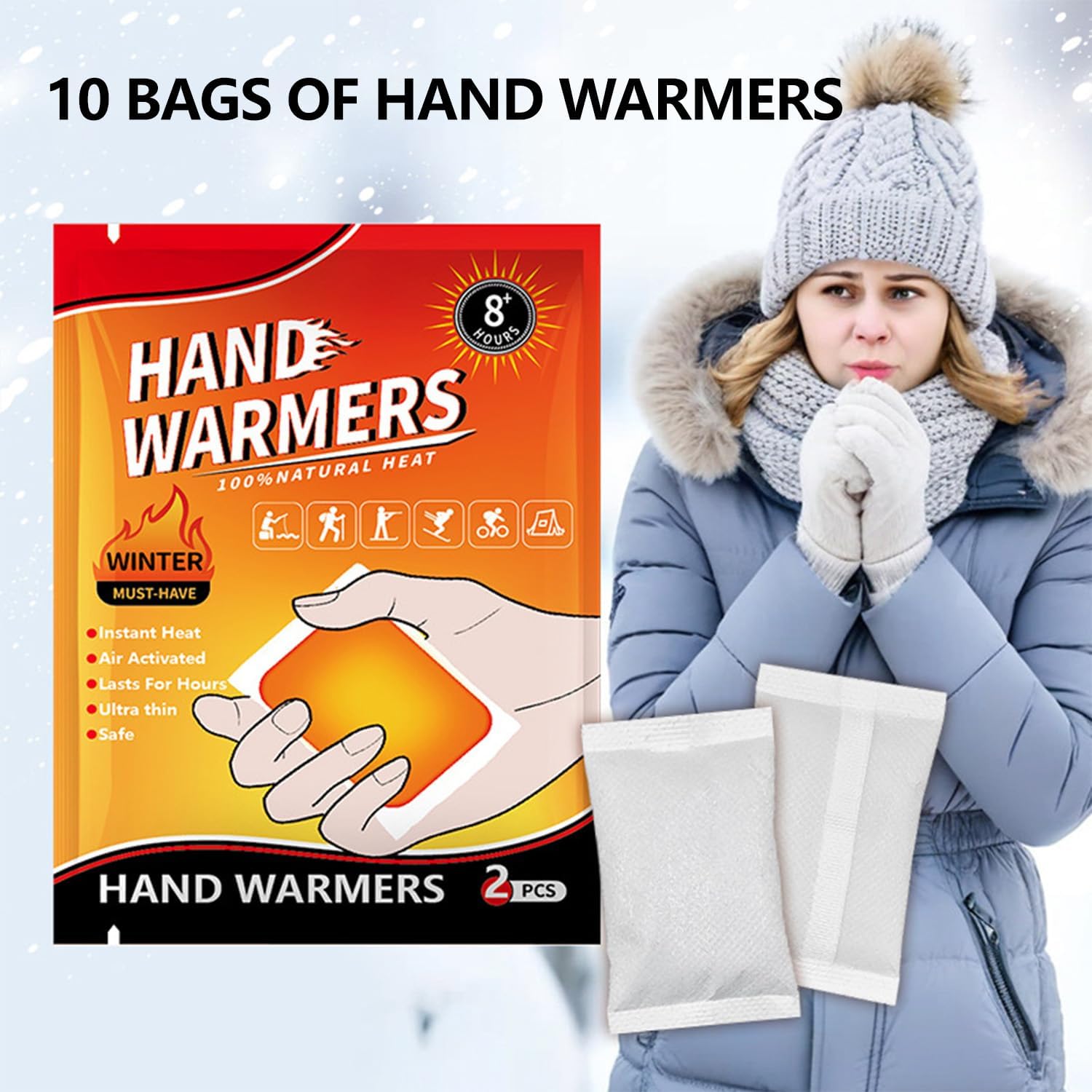 Calentadores de Manos, Hand Warmer Calentador de Manos, Calienta Bolsillo, Activado por Aire, 8 Horas Calor, para Senderismo, Esquí, Actividades al Aire Libre, 10pc