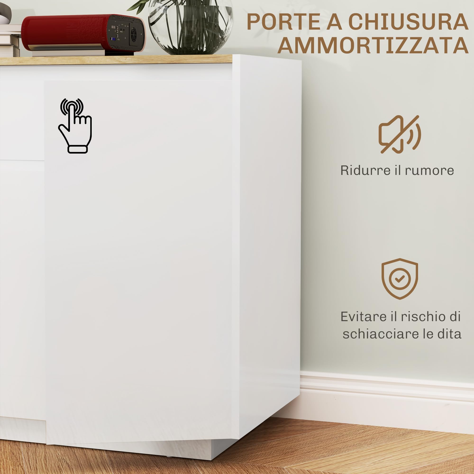 HOMCOM Credenza Cucina con 3 Armadietti a 4 Ante, Mobile Cucina Moderna con Cassetto, Ripiano Regolabile e Ante Soft-Close, Madia in Legno MDF per Soggiorno, Sala da Pranzo, 140x40x75 cm, Bianco