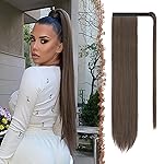 FESHFEN Straight Ponytail Extensions - 28 Inch Long Wrap Around Synthetic Ponytails Hair Piece Pony Tails Extensions Hairpieces for Women, Light Brown