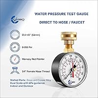 Vista 2 de Medidor de prueba de presión de agua de 2-1/2 pulgadas, 0-200 PSI, puntero máximo rojo, rosca de manguera hembra de 3/4 pulgadas, funda resistente a