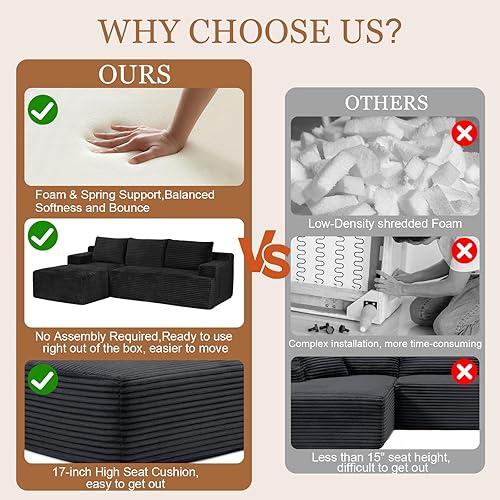 Miniatura 6 de Sofá modular Cloud de 108 pulgadas, moderno sofá deshuesado con otomana móvil, sofá modular de asiento profundo, sofás esquineros de pana para sala