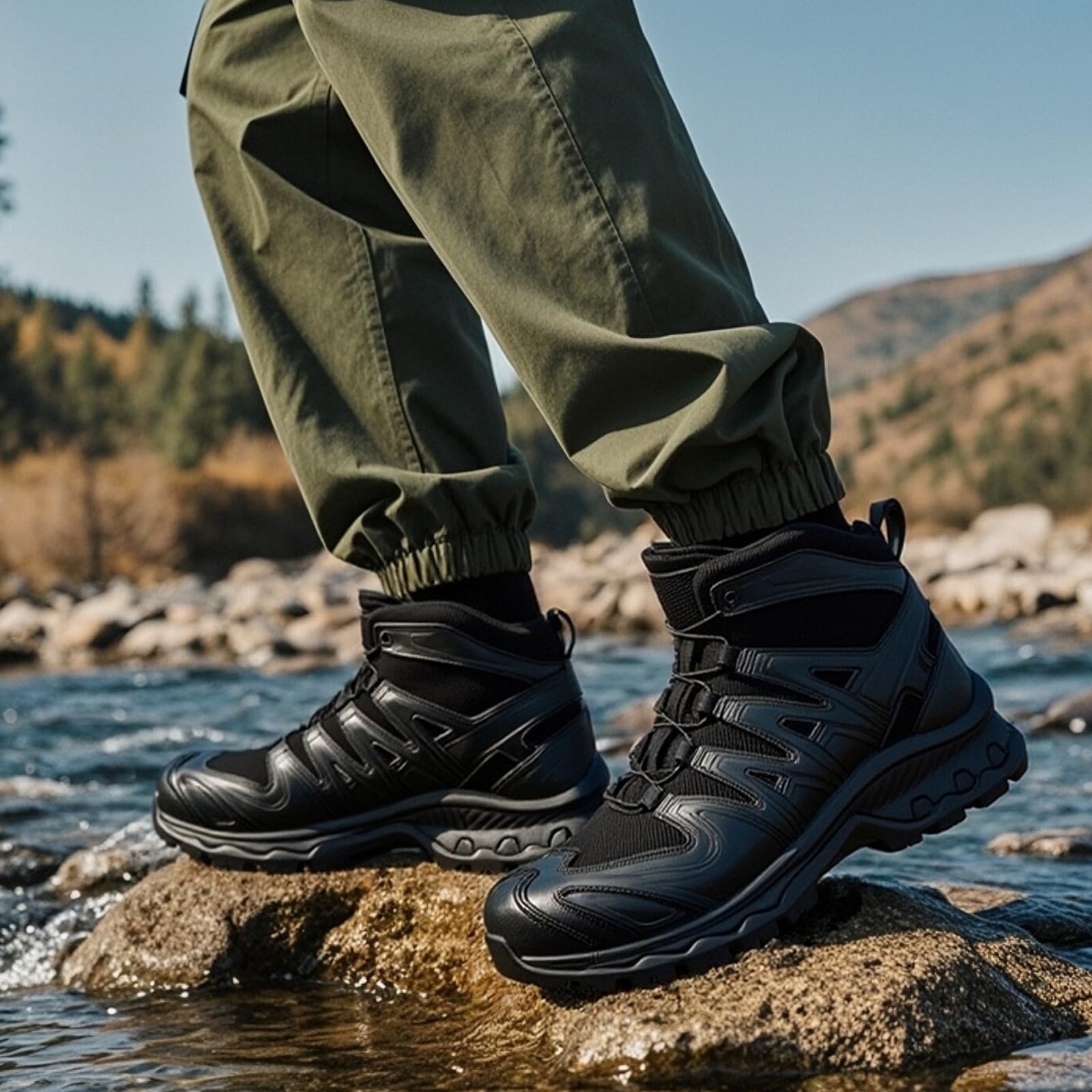 Botas de Senderismo Hombre Mid Zapatillas Trekking Botas Montaña Antideslizante Zapatos de Senderismo Hombre Resistente a los Pinchazos