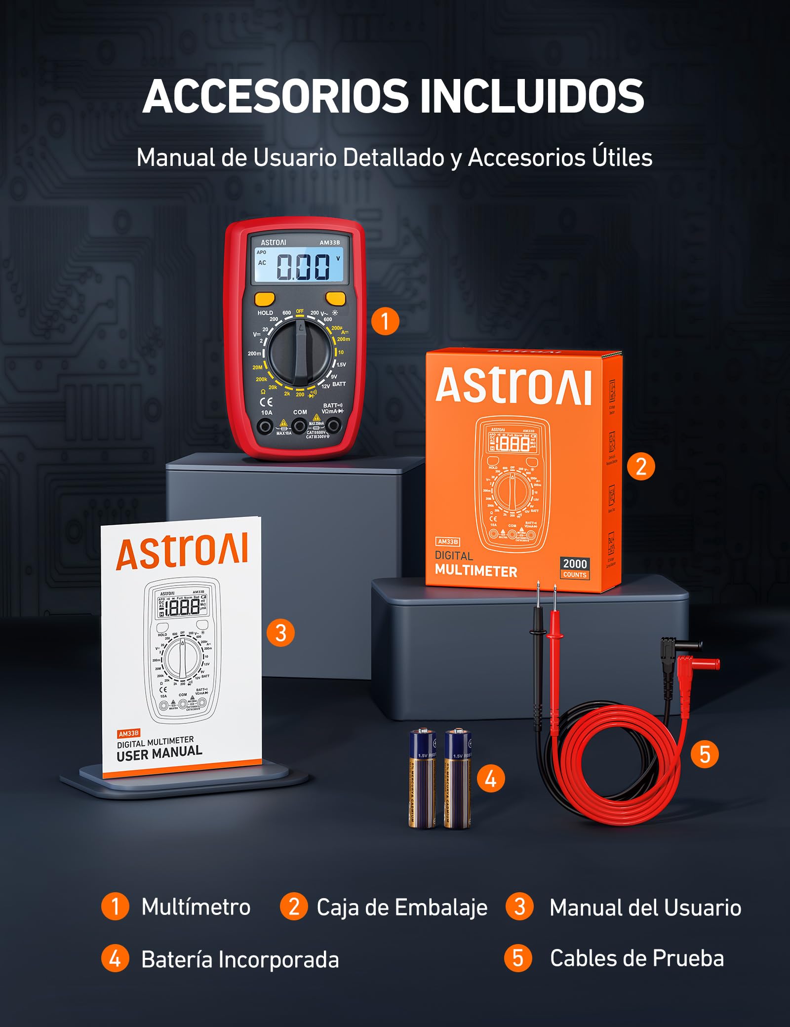 AstroAI Multímetro Digital, Polímetro Profesional, Voltímetro, Tester Electricista, Multimeter para Corriente CC, Voltaje CA/CC, Resistencia, Continuidad y Diodos de Prueba, Negro — view 8