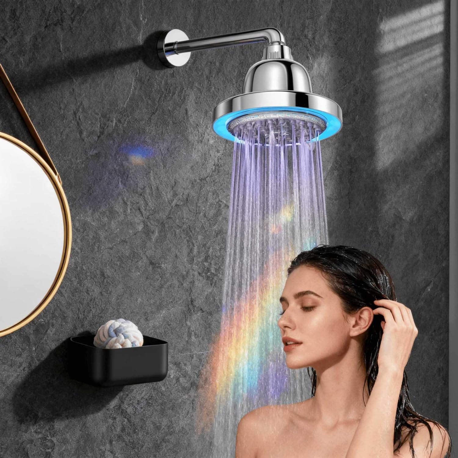 Deszczownica z diodami LED, 7 trybów prysznicowych, zmiana temperatury, 3 kolory