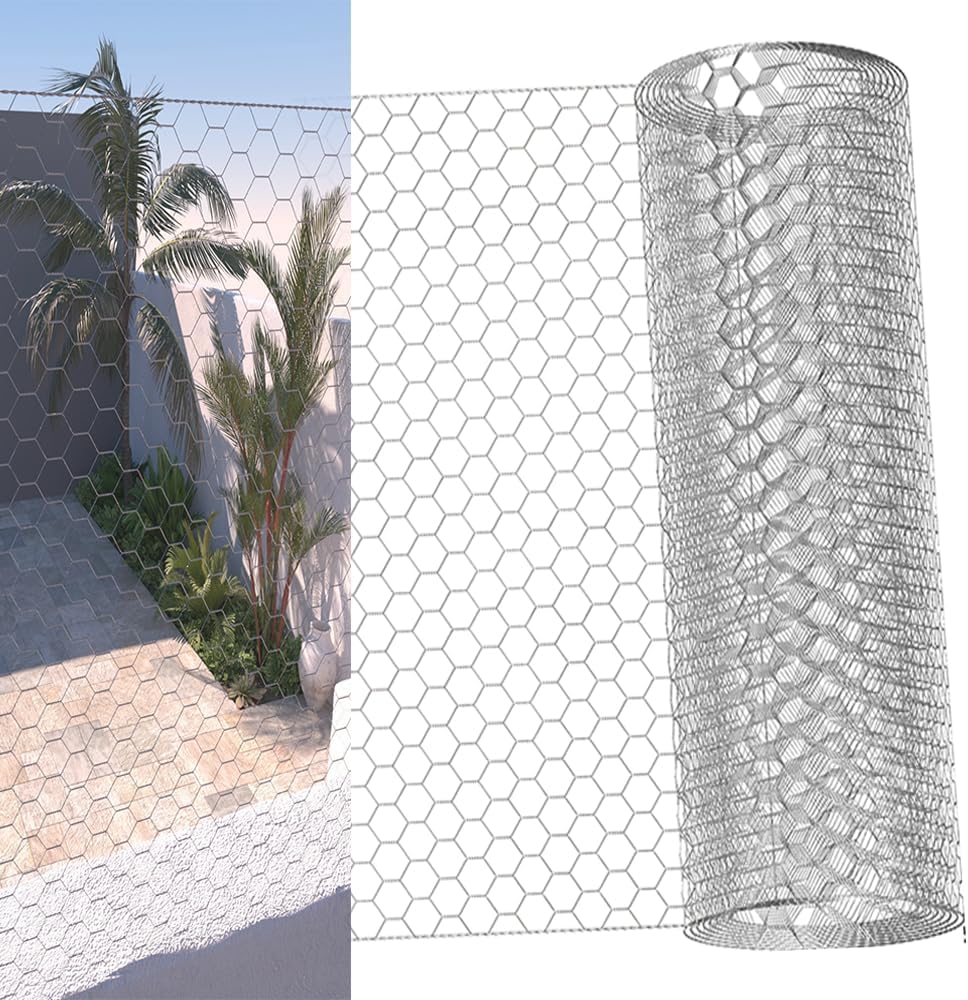 YouseaHome 600mm x 5m Chicken Wire Mesh Roll, Galvanized Hexagonal Fencing Wire, 0.98" Holes, 1" x 1" Square Mesh, Silver, 5m x 60cm