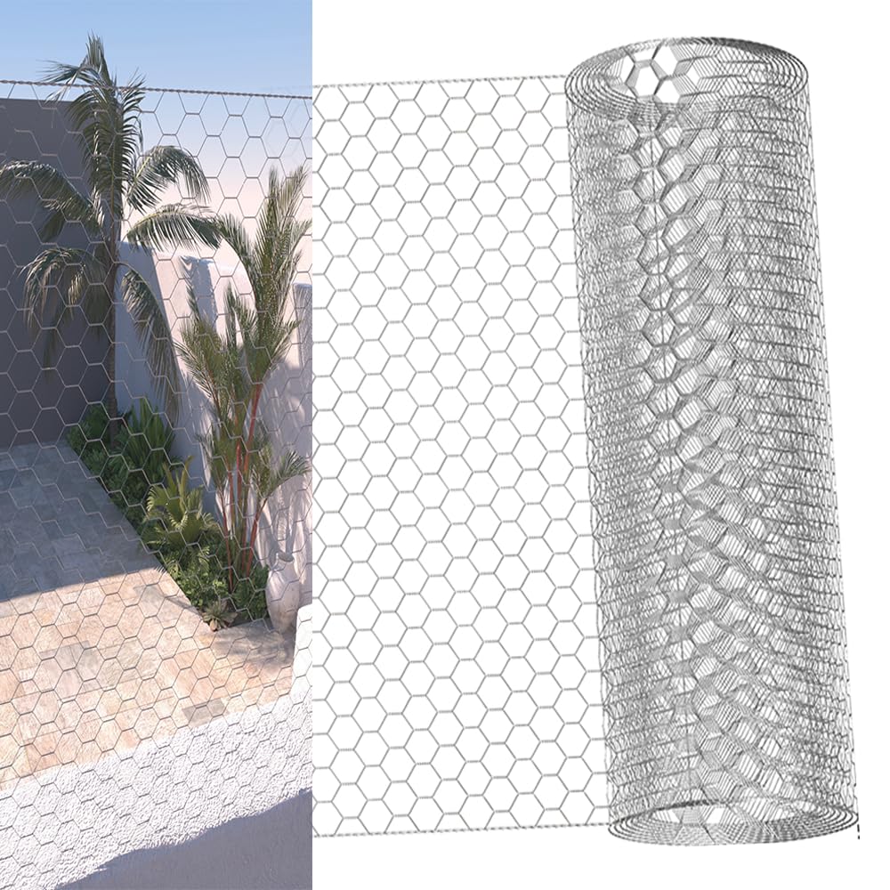 YouseaHome 600mm x 5m Chicken Wire Mesh Roll, Galvanized Hexagonal Fencing Wire, 0.98" Holes, 1" x 1" Square Mesh, Silver, 5m x 60cm