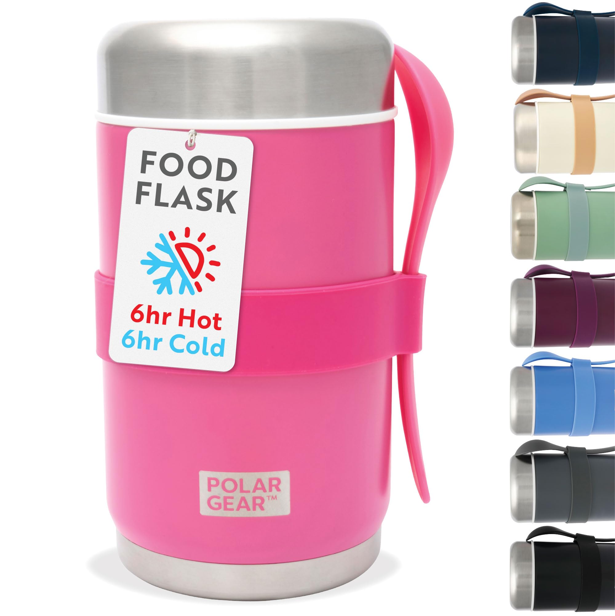 Polar Gear Rose 520Ml Insulated Food Flasks For Hot Food – Double-Wall Stainless Steel Hot Food Flask With Spoon – Thermal Lunch Box Keeps Meals Drinks Hot Or Cold For 6 Hours – Leakproof Soup Containers (Rose)