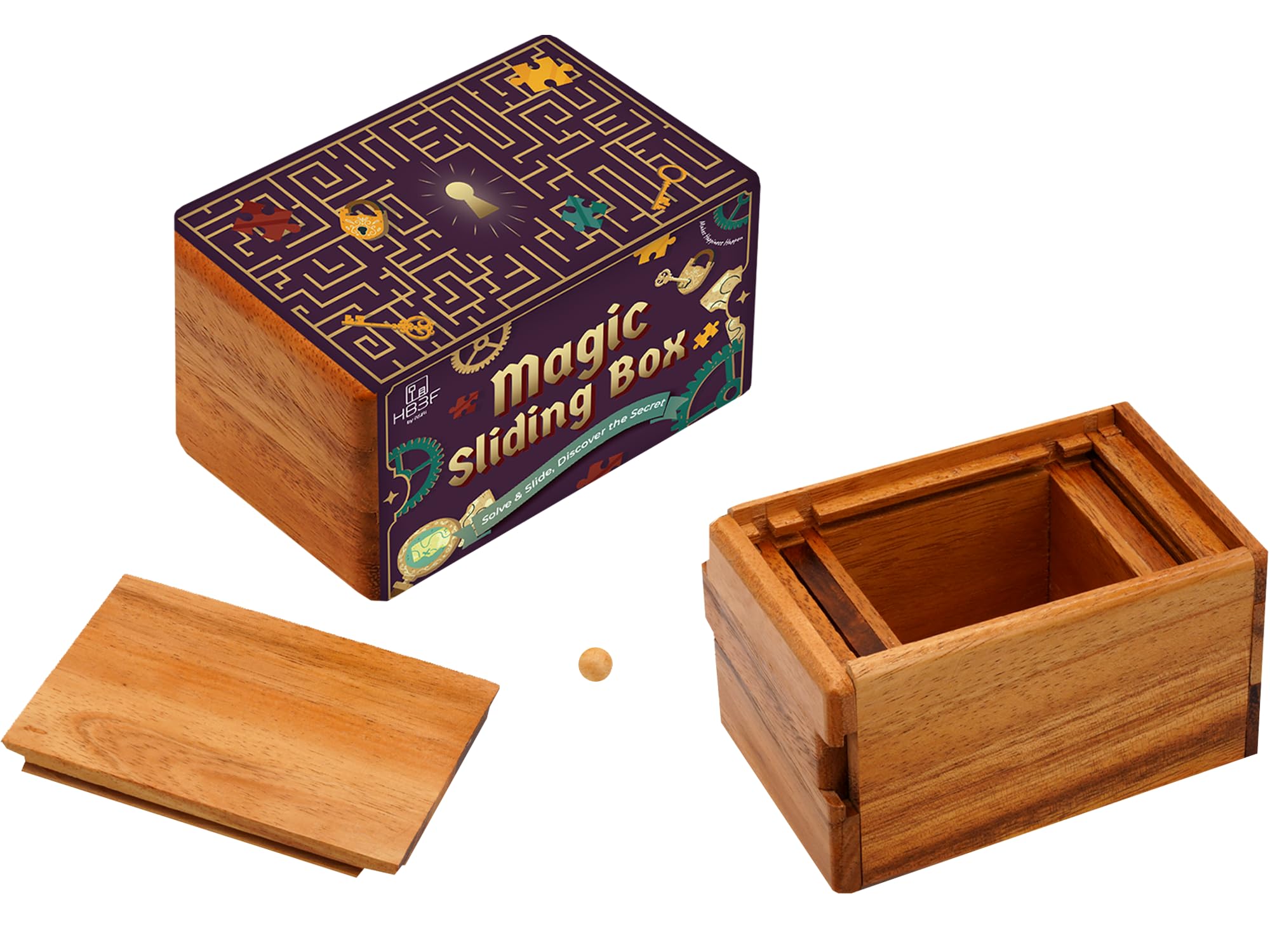 BSIRI Magic Sliding Box- Secret Box Brain Teaser Wooden Puzzle Boxes with Hidden Compartments. Ideal Mystery Jewelry, 3D Puzzle Lock Box, Gift Card, and Money Puzzle Box