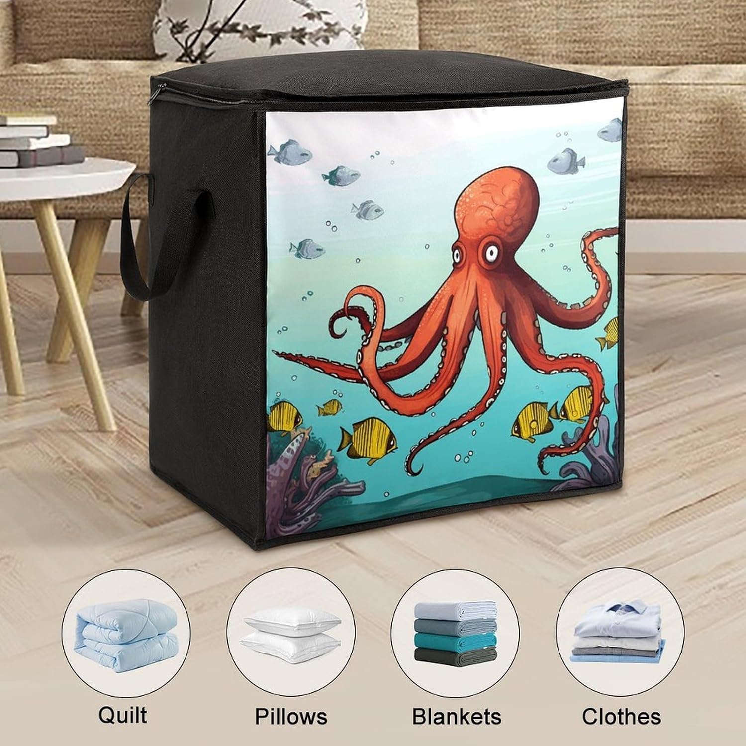 Giant Octopus Storage Bag with Zippers And Handle Extra Large Bedding Comforter Storage Bag Foldable Blanket Storage Bags Fabric Moving Bags for Closet Organizer (70L)