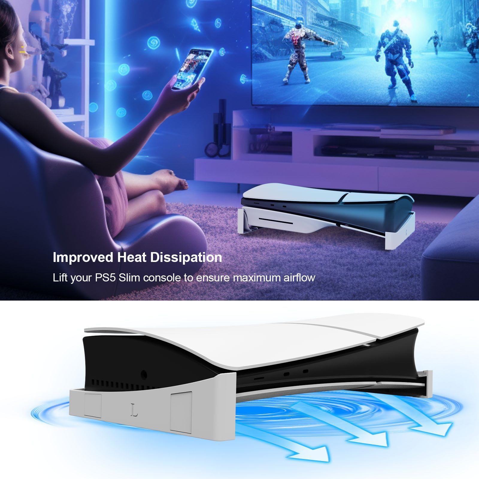 MOUDOAUER Accessori basamento per console digitale/ottica PS5 Slim, rack di stoccaggio orizzontale del supporto