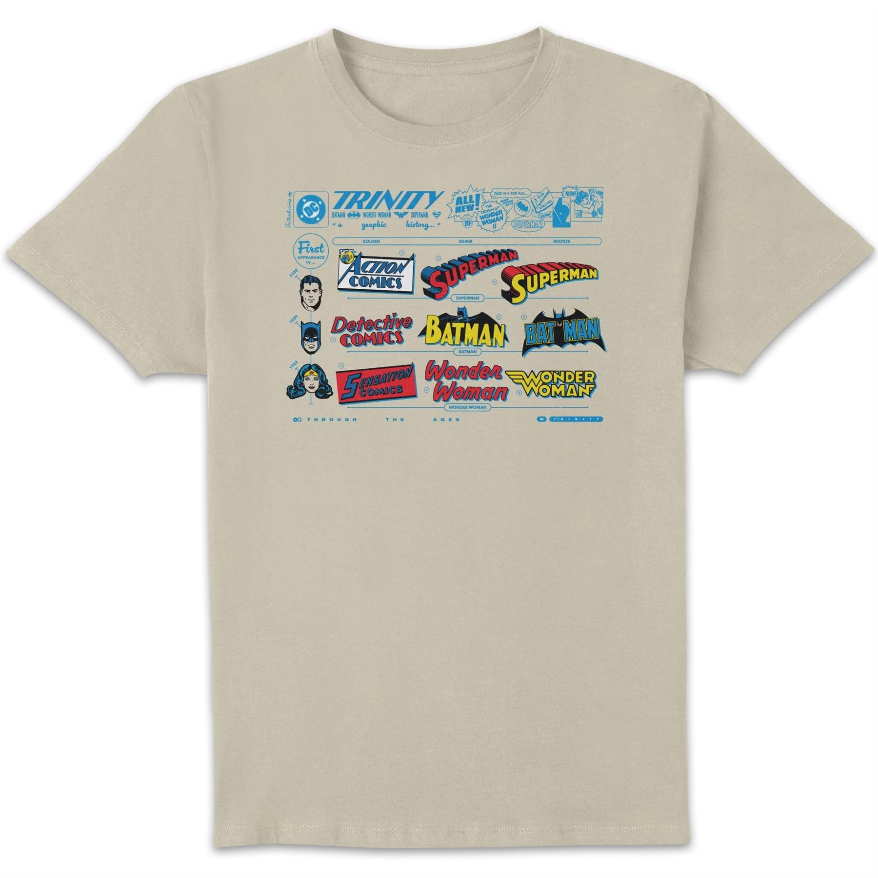 Zavvi Unisex Multi Official Dc Comics Justice League The Trinity Visual History T-Shirt Cream - M