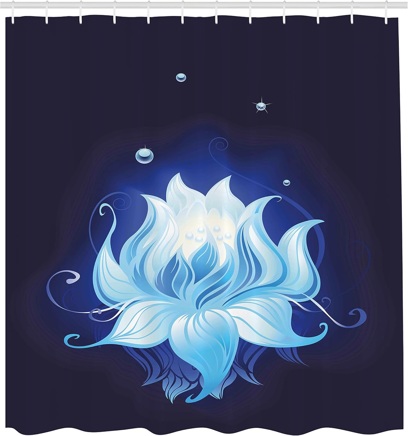 Ambesonne Floral Shower Curtain, Lotus with Dew Drops Reflected in Dark Water Background Yoga Image, Cloth Fabric Bathroom Decor Set with Hooks, 69" W x 75" L, Indigo Sky Blue