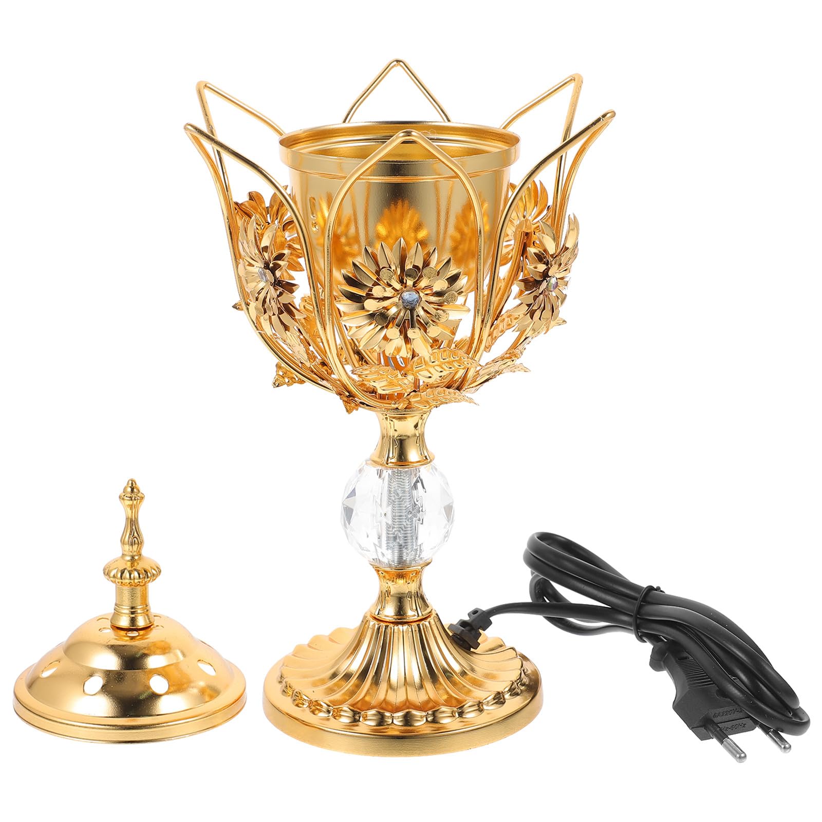 Sewroro Quemador de Incienso Liviano y Seguro de Hierro Dorado Eléctrico Diseño Vintage Enchufe para Quemador de Incienso Decorativo Elegante Hogar
