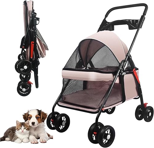 Cochecito para perros medianos de 20 libras, cochecitos plegables para perros pequeños. con cesta de almacenamiento y soporte para tazas, 4 ruedas
