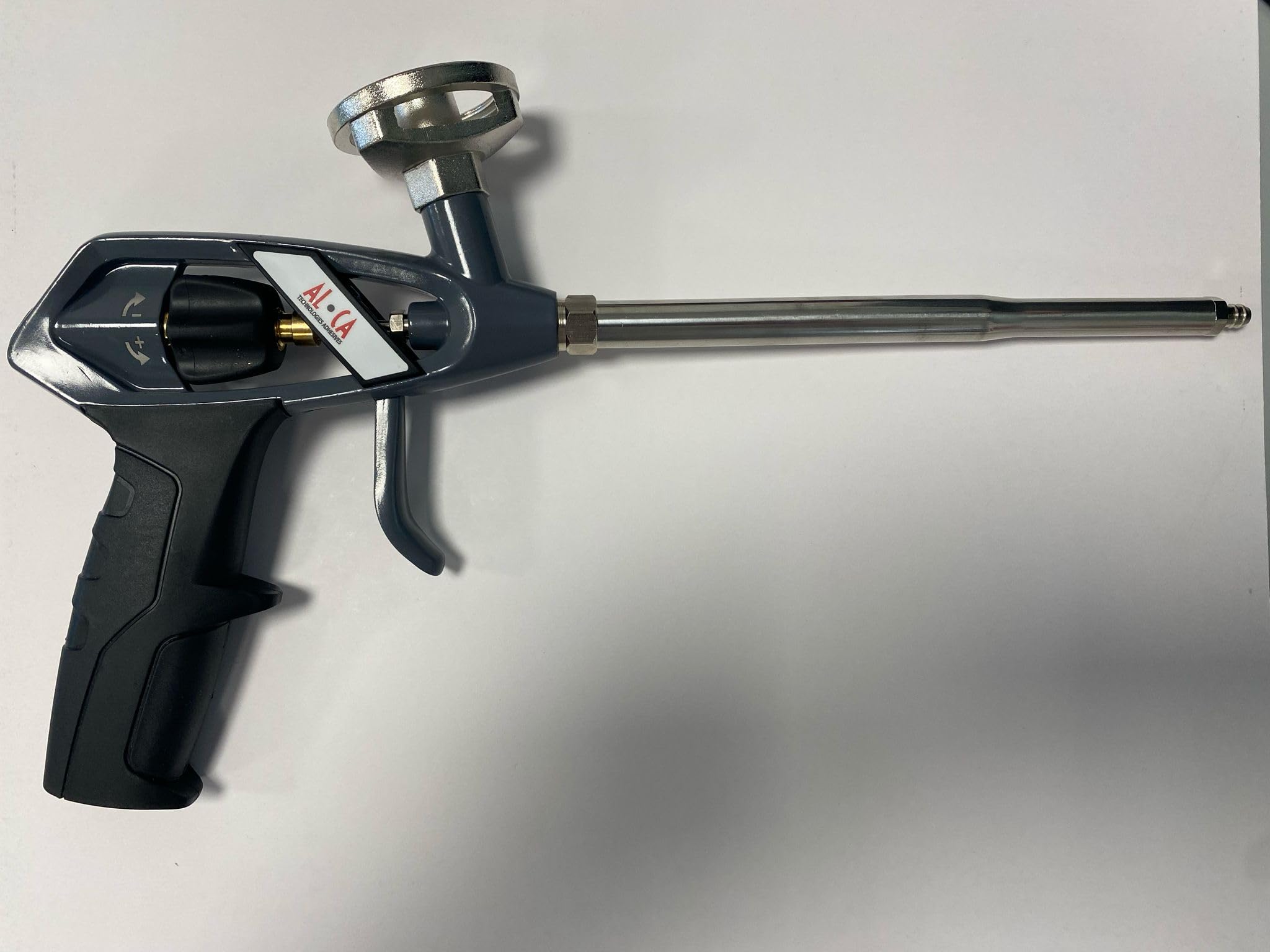 Pistola Professionale per Schiuma Poliuretanica, Impugnatura Ergonomica, Regolatore di Gettata, Struttura in Metallo e Policarbonato