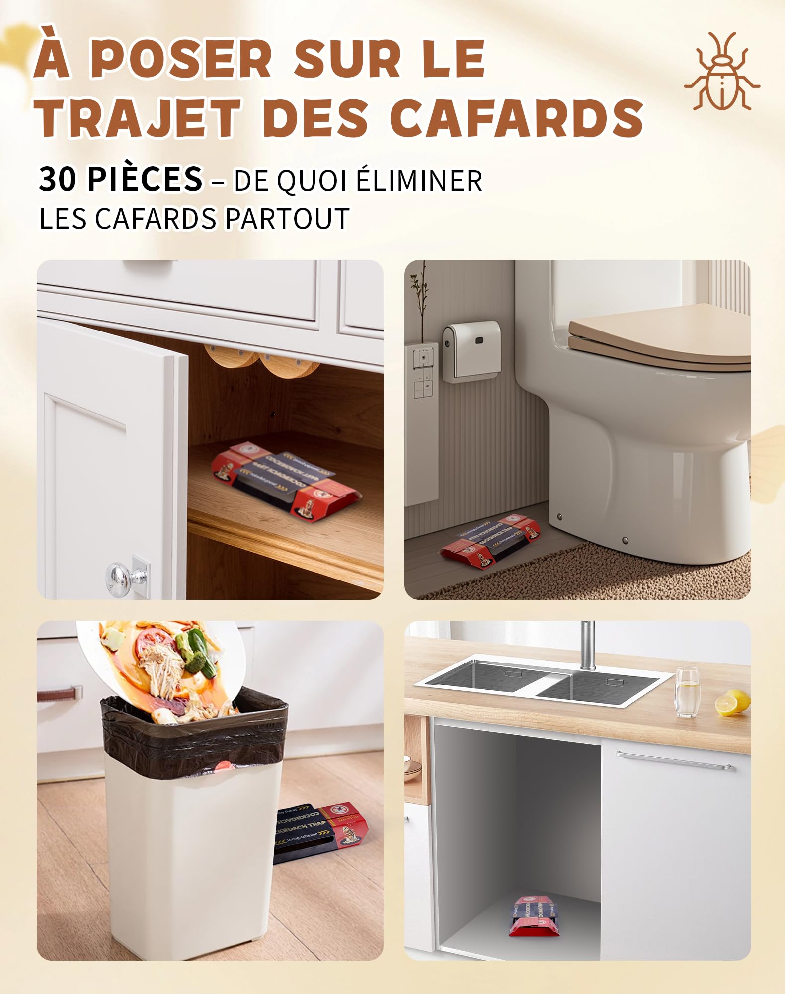 Piège à Cafard Professionnel Puissant 30 Pièces Anti Cafards Attrape Blatte Cuisine Salle de Bain