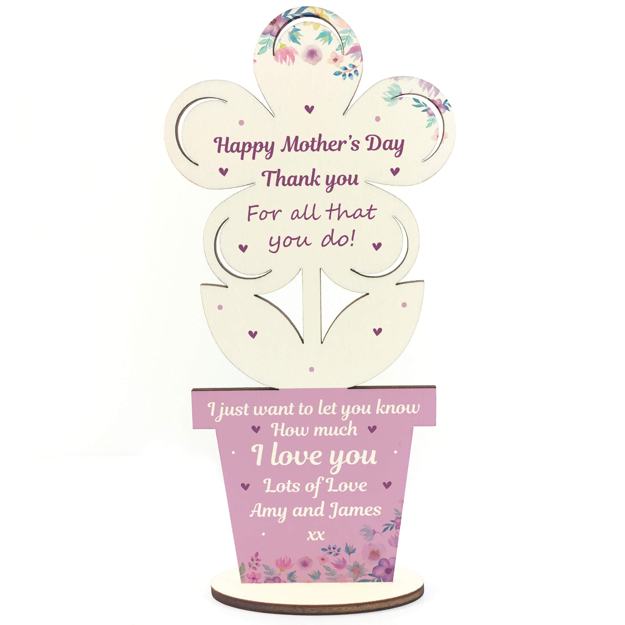 RED OCEAN Mothers Day Gift for Mum Personalised Wooden Flower Mum Gift for Her Special Keepsake