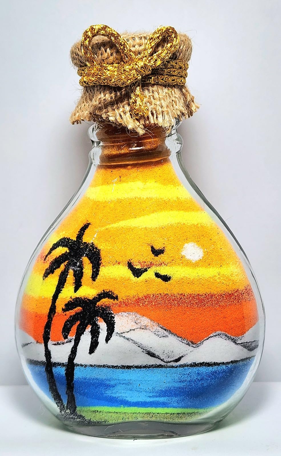 Handcrafted Sand Art Glass Bottle with Sunset Beach Scene, Decorative Colored Sand Showpiece for Home Office Table Décor, Red, Glass and Sand Material, 700 Grams (Medium, SA-GLS-SUNSET-001)-picture-32