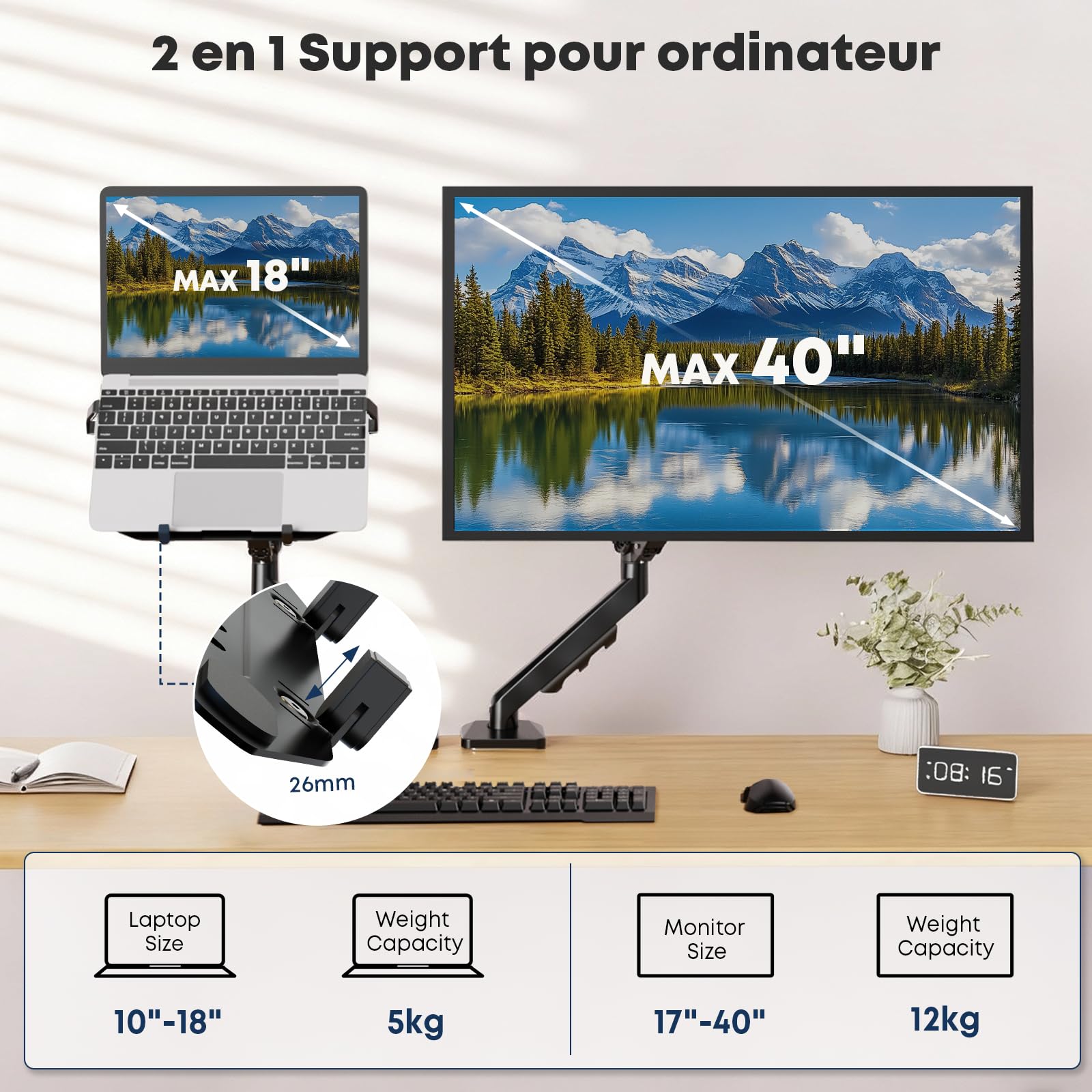 Support de Bureau pour Ordinateur Portable 18'', jusqu'à 12 kg