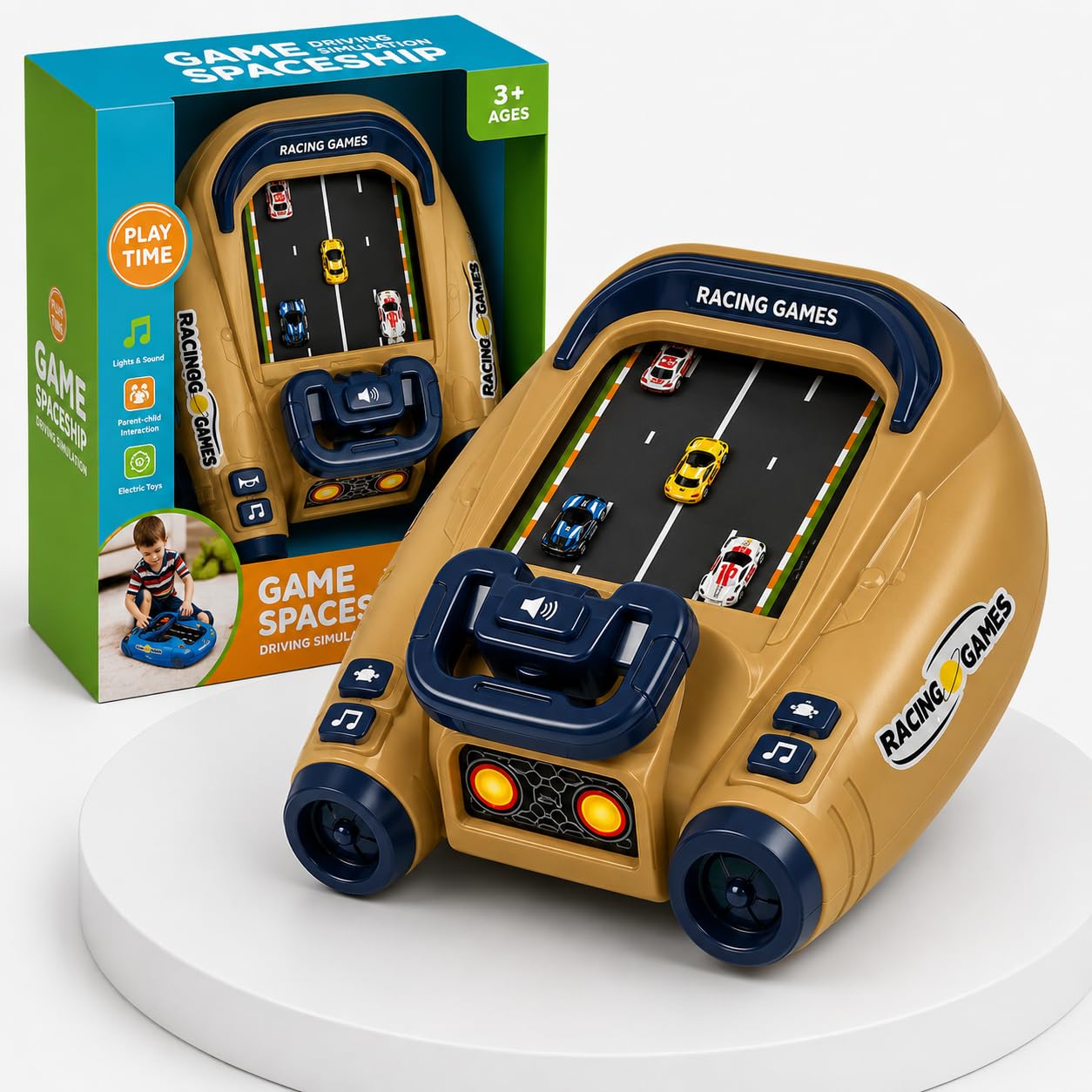 Toyana Racing Game Machine for Kids, Handheld Spaceship Driving Simulation Toy with Steering Control, Interactive Lights & Music, Educational Speed Adjustment Gift for Boys and Girls 3+ Years