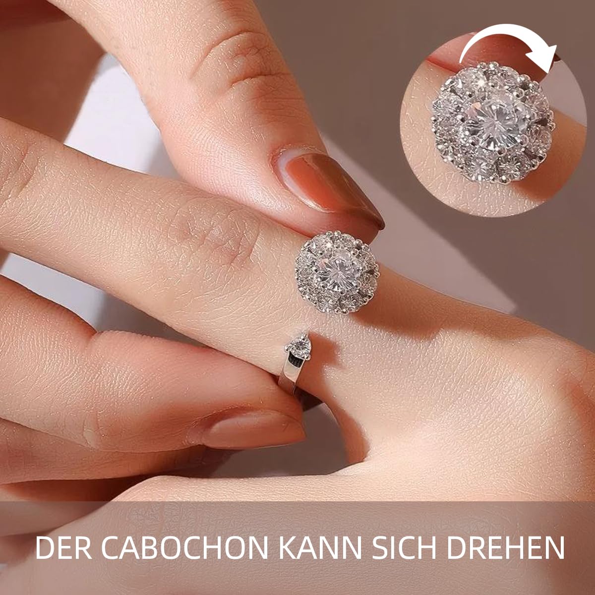 Anello da donna con moissanite, argento 925 placcato oro bianco 18 carati, moissanite creato in laboratorio, anello aperto regolabile, anello in argento, anello di fidanzamento, regalo di gioielleria