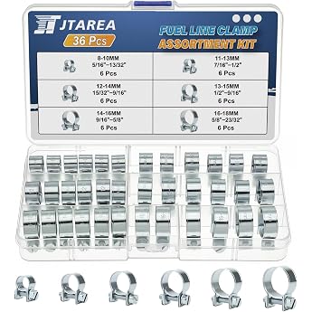 36 Pieces 8-18 mm Mini Hose Clamps Assortment Set 6 Sizes Adjustable Fuel Injection Joint Bolt Clamp Petrol Pipe Clamps for Fuel Line Exhaust Pipe Petrol Pipe