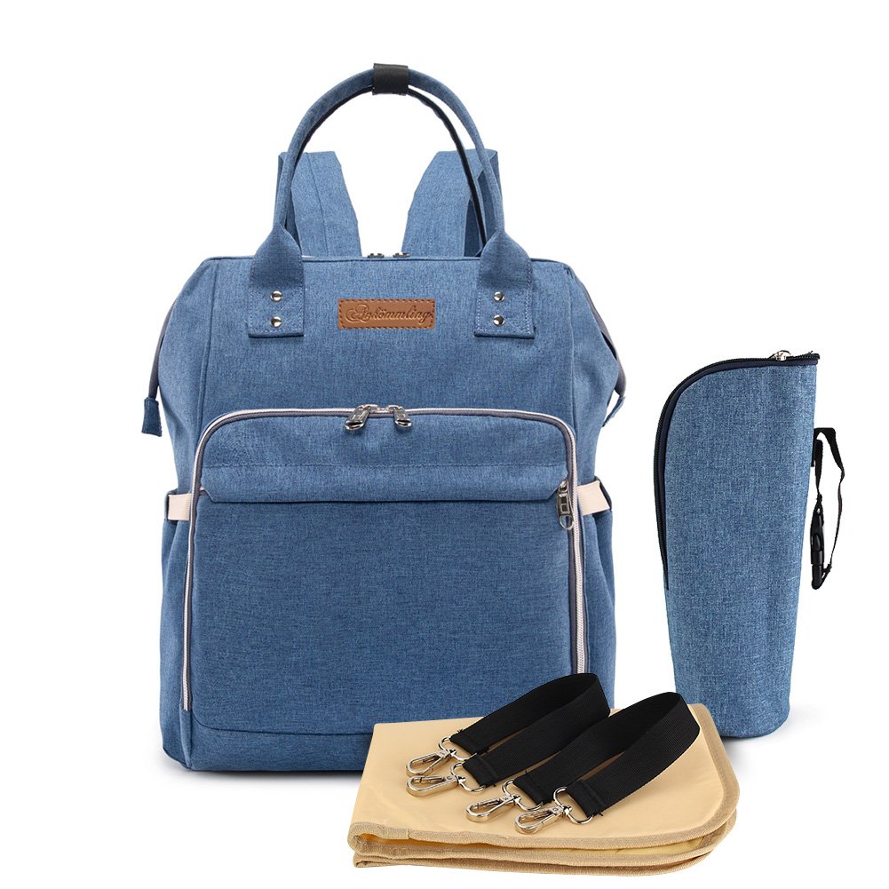 borsa zaino porta pannolini, impermeabile, multifunzione, di grande capacità; organizer da viaggio con tappetino per il cambio, una borsa termica per biberon e clip per passeggino