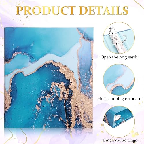 Miniatura 3 de 6 carpetas de 3 anillos de mármol de 10.5 x 12 pulgadas, bonitas carpetas decorativas estéticas de tapa dura redondas para hojas sueltas, papel