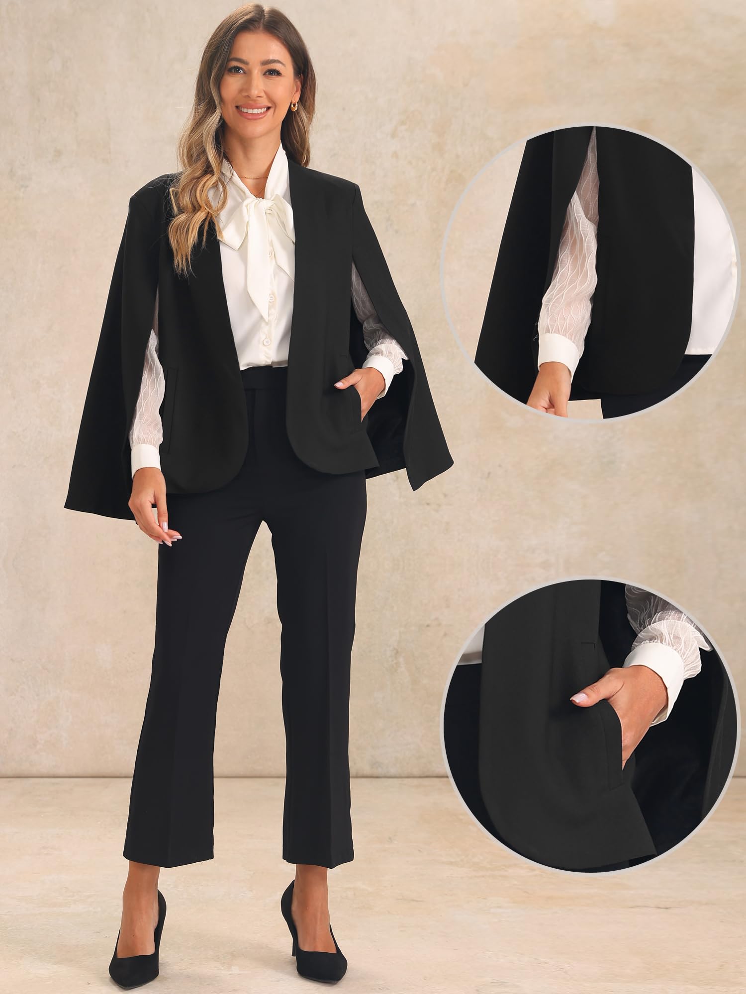Allegra K Blazer d'affaires Femme à Manches Cape Ouverte sur Le Devant Veste Cape pour Mariage Costume de Bureau