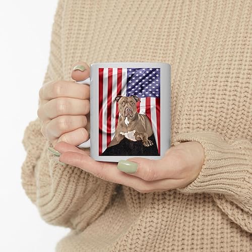 Miniatura 3 de Lovesout Taza de café American Pit Bull Terrier con diseño temático americano marrón, taza de té de cerámica blanca de 11 onzas, regalos para