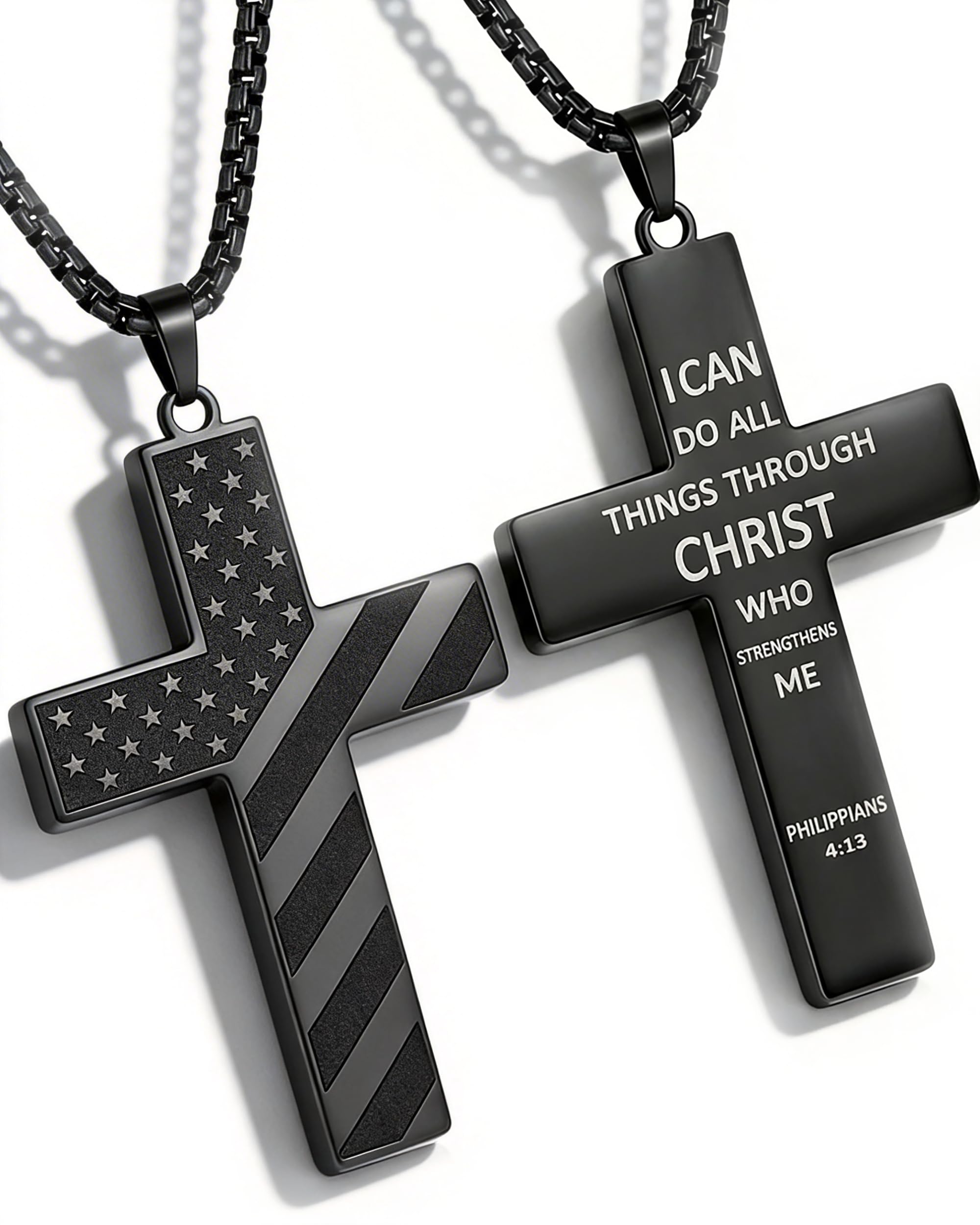 Neriku Men's Stainless Steel Cross Necklace - Cross Pendant with Chain Black/Silver/18K Gold, Christian Baptism Confirmation Gifts, Valentines