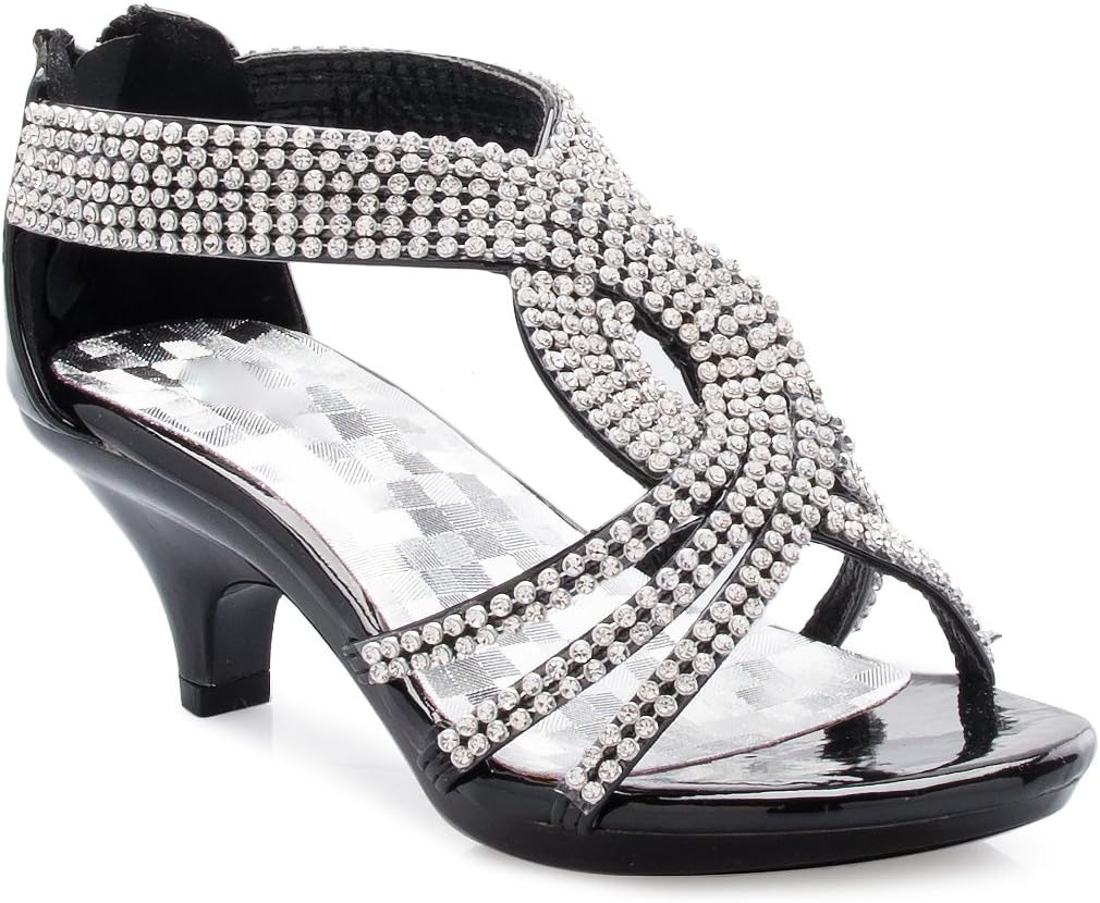 Olivia K Girls Open Toe Strappy Sandal - Low Heel Rhinestones