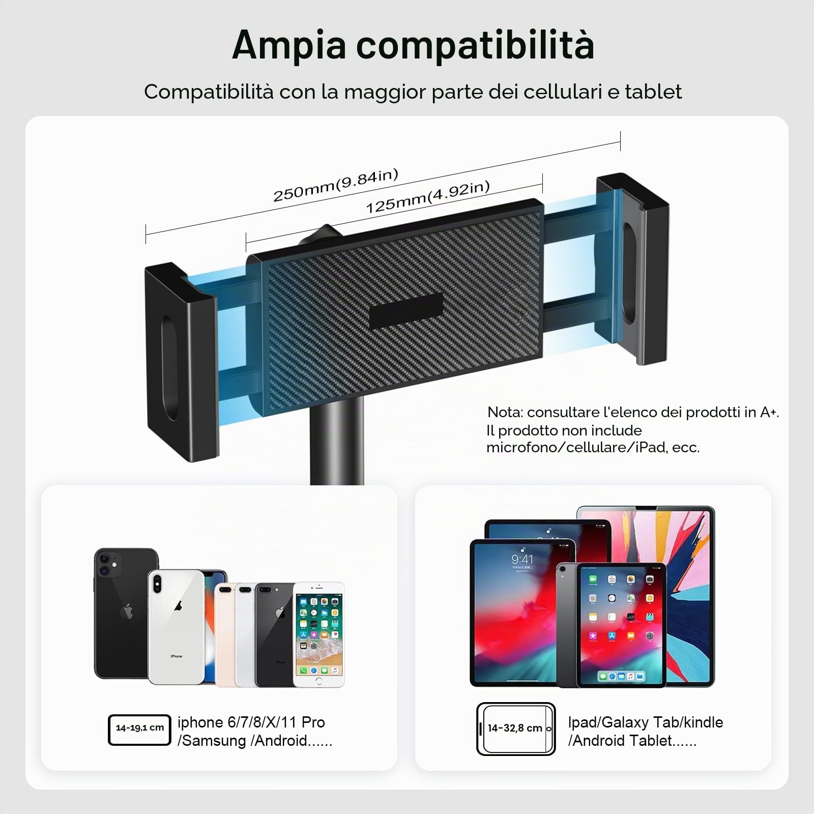 Supporto per microfono, Aokeo Mic Stand Pavimento con treppiede regolabile, Borsa da trasporto, Supporto Tablet, Adatto a qualsiasi microfono, Prestazioni, Cantare, Discorso