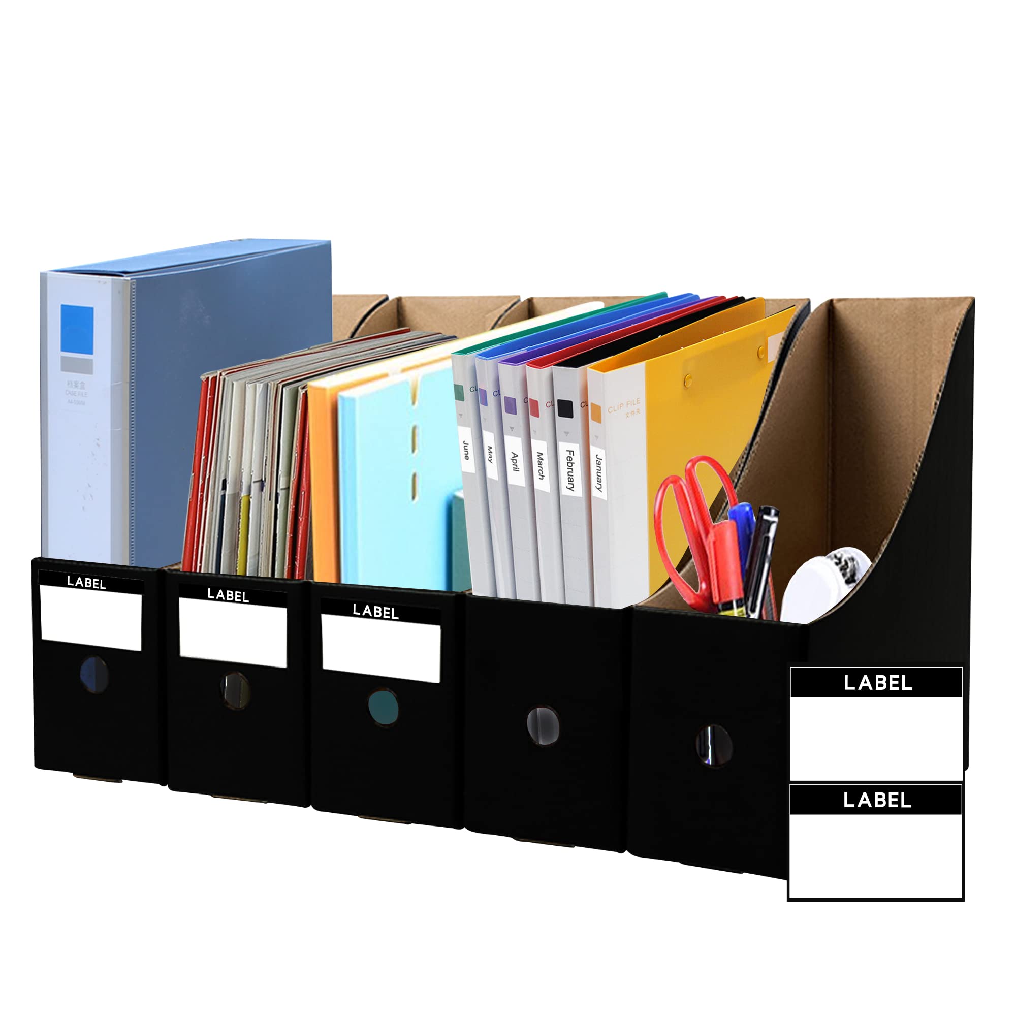 Jinchida Black 3 Pack Magazine File Holder With 3 Labels,Cardboard Magazine Holder For Files,Document Folder Holders A (, 5 Pack)