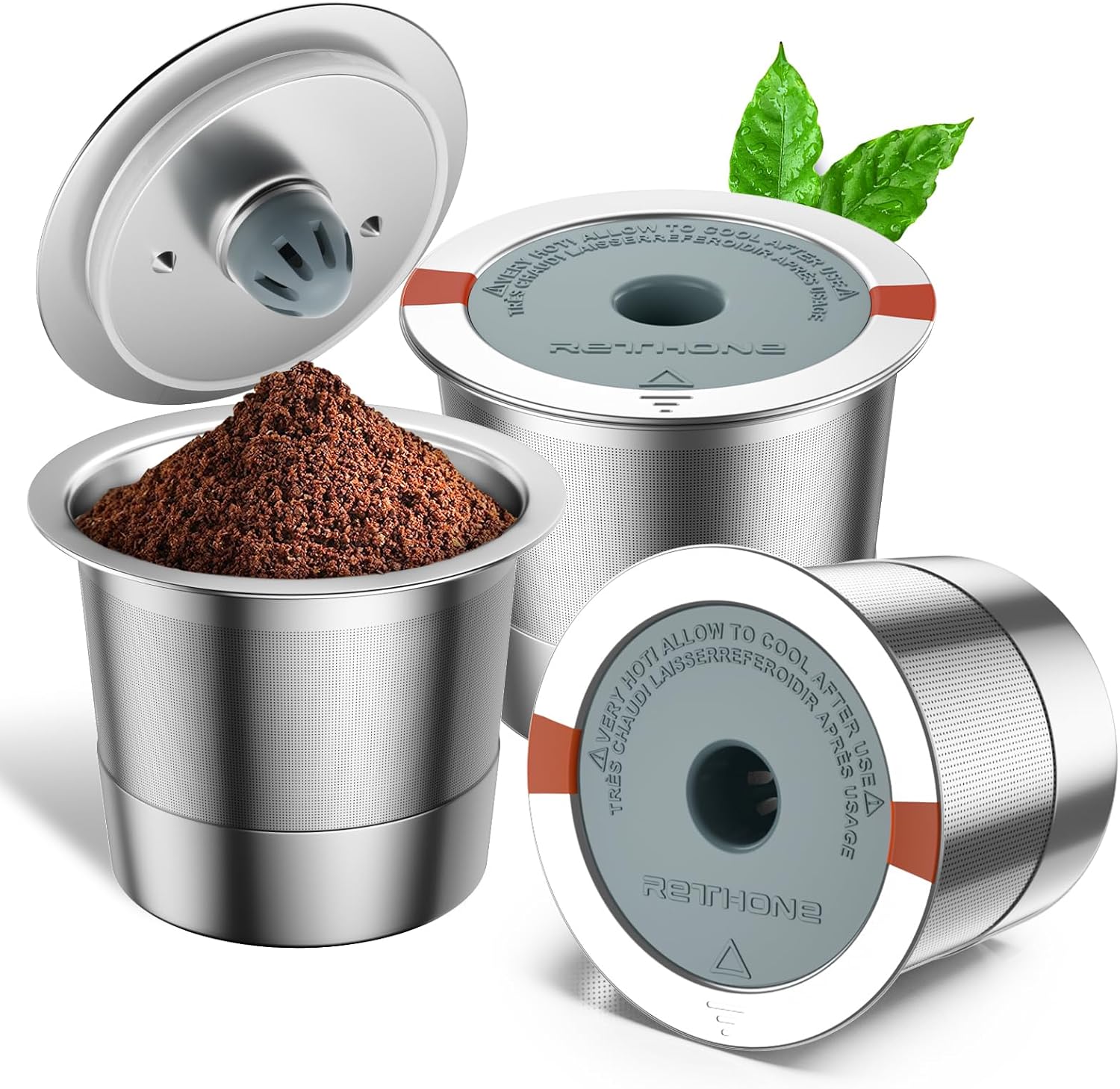 RETHONE Reusable K Cups for Keurig:Refillable K Cups Coffee Pods for Keurig 1.0 & 2.0 Coffee Machine,Stainless Steel Coffee Filters-SUS 304?, Easy to Clean,Lid-Body Tight Seal 3 PACK