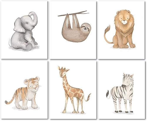 Lambs & Ivy Acuarela Safari animales de la selva sin marco para guardería/arte de pared infantil