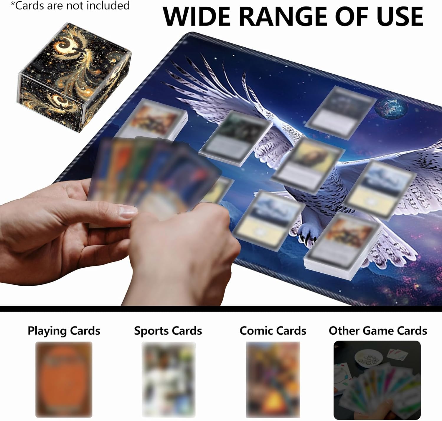 Strong Magnet for TCG MTG Commander Deck Box Playing Card Case Organizer Trading Card Case Trading Card Storage Box for Collectible Games Up to 200 Cards, Celestial Phoenix Moon Stars