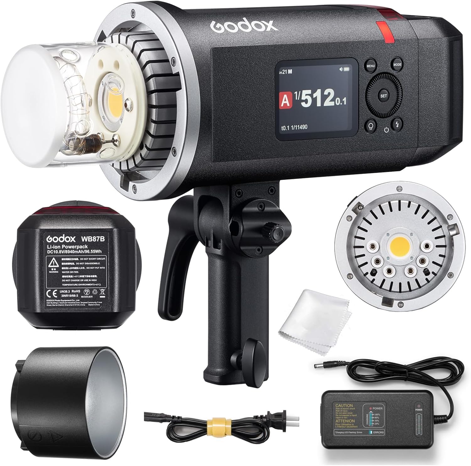 Godox AD600BM II AD600BMII - Flash exterior manual HSS (500 flashes a plena carga, 40 W, paneles LED codificados por colores, batería de litio de 10,8 V/8940 mAh, con montaje Bowens para múltiples