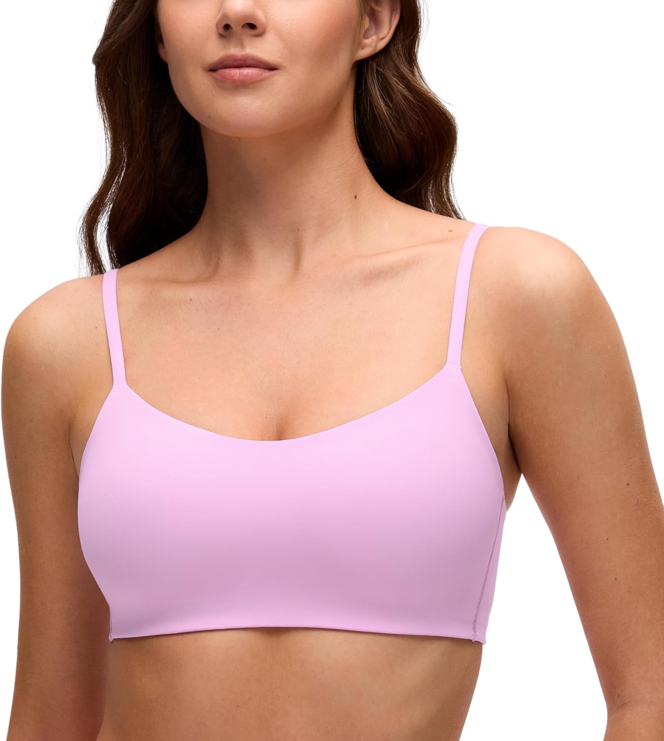 CRZ YOGA Softhold Mold V Neck Bralette for Women - Adjustable Spaghetti Lounge T-Shirt Everyday Bra No Underwire Comfort Cami