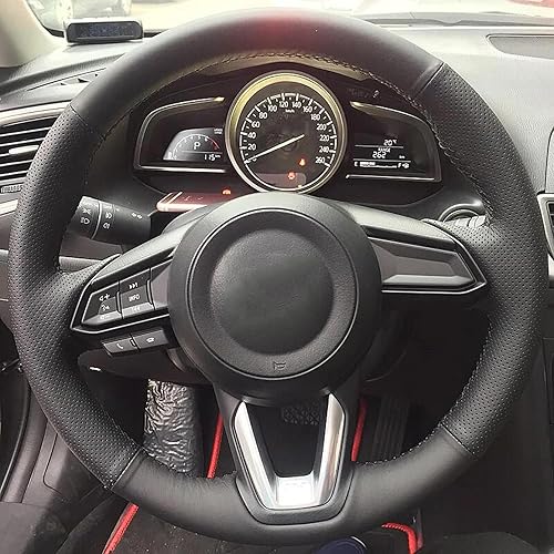 Miniatura 2 de MaJher Cubierta de cuero negro cosido a mano del volante del coche, para Mazda CX-3 CX3 CX-5 CX5 Mazda 6 CX-9