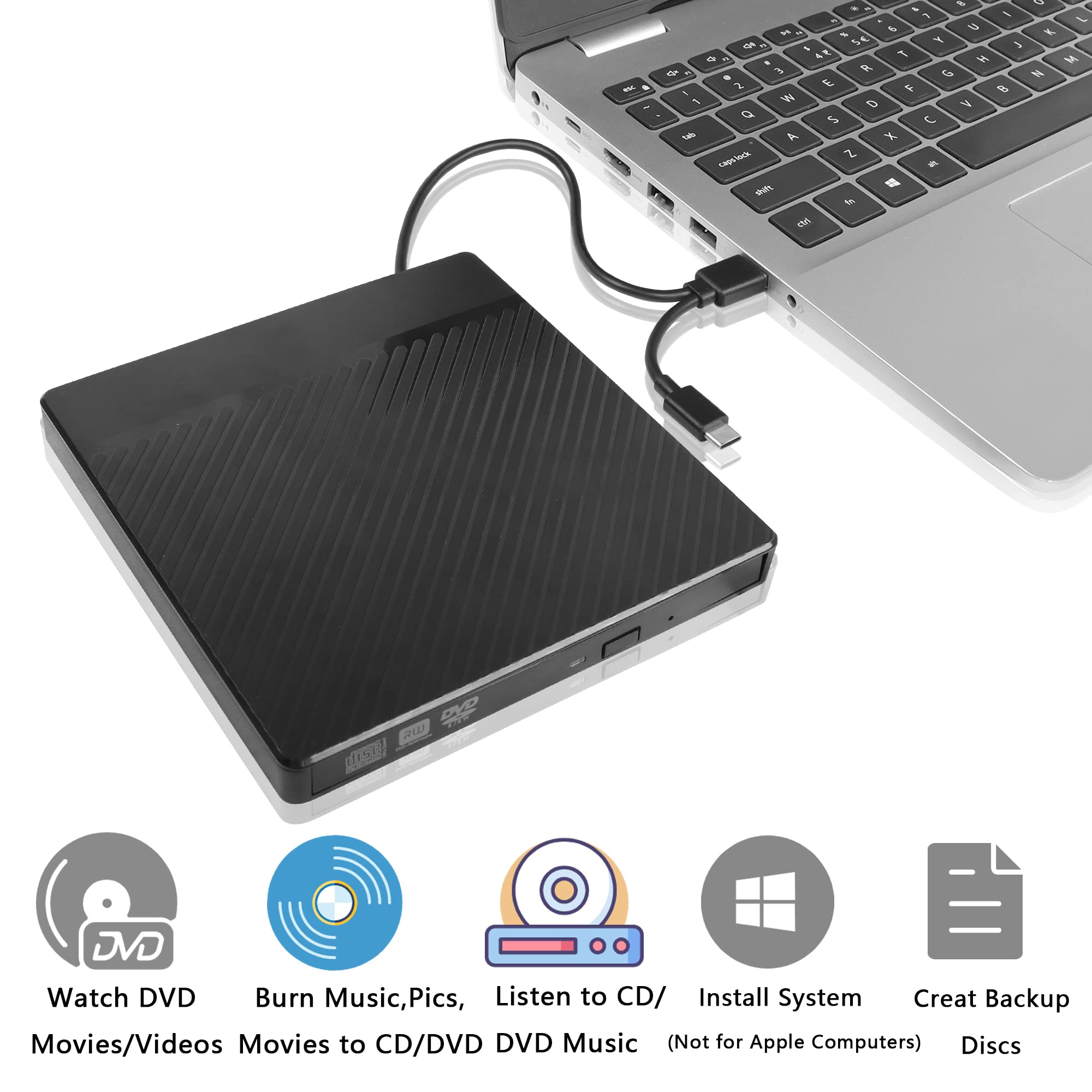 YAODHAOD Zewnętrzny zestaw napędu CD, interfejs USB 3.0, przenośny, komputer, uniwersalny mobilny napęd optyczny, kup zewnętrzny napęd optyczny za pomocą przenośnego notebooka (12,7 mm)