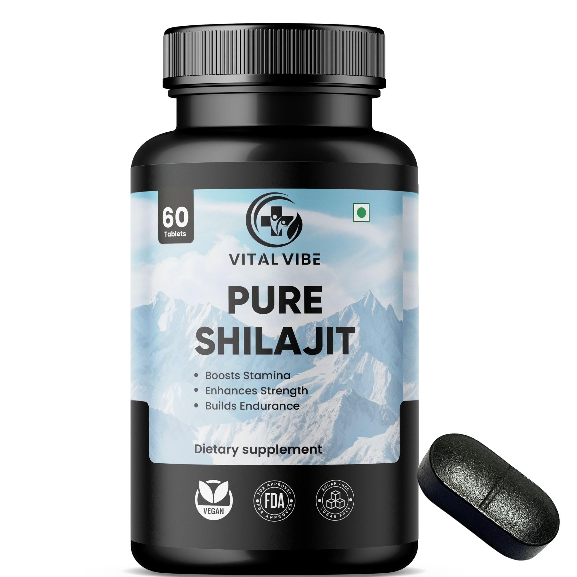 Vital Vibe Shilajit Tablets with Ashwgandha, Gokshura for Sexual Health & Wellness for Men (60 Tablets)