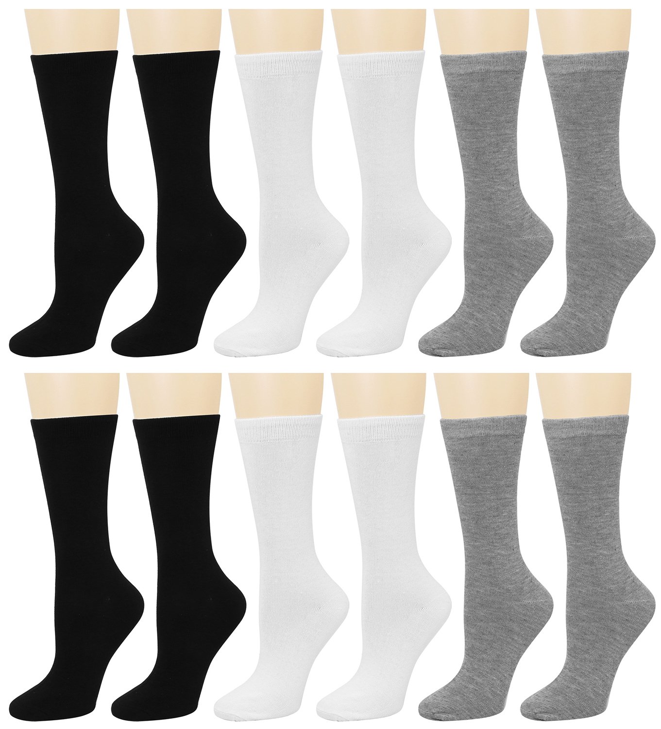 Falari 12 Pairs Women's Cotton Crew Socks Assorted Colors
