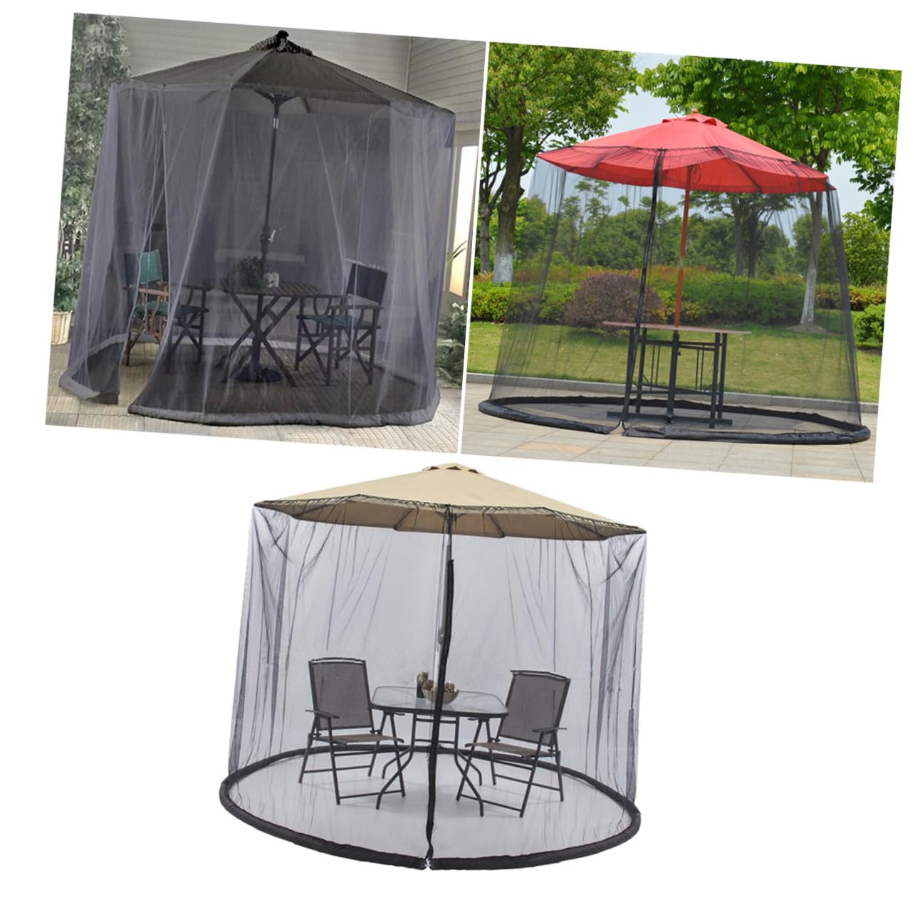 Cubierta para Sombrilla de Patio con Mosquitera Cremallera Protección Solar Cubierta Plegable para Jardín Exterior Negra