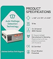 Vista 9 de LiteFuze LF 1500-watt Transformador Convertidor de Voltaje de Alta Resistencia con Tecnología de Detección de Vatios - Convertidor de 110/120V a