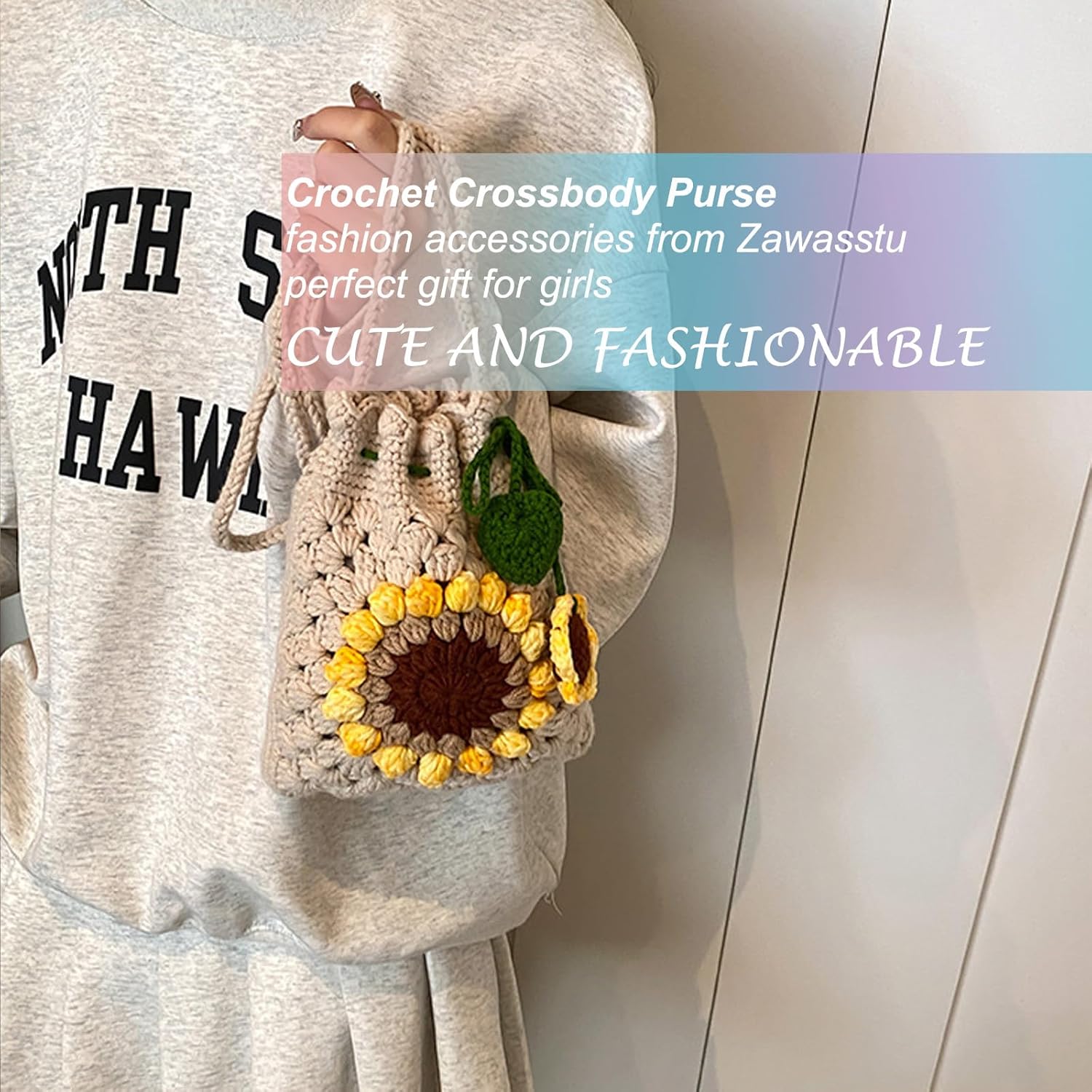 Crochet Crossbody Purse Sunflower Phone Bag Handbag Handmade Knitted Wallet Woven Shoulder Bag for Women Girl - Image 5