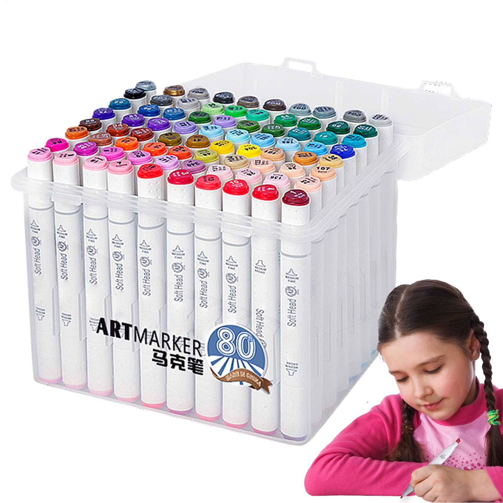 Feutres de Coloriage 80 Pièces Pointes Fines Pinceau Non-Bavure