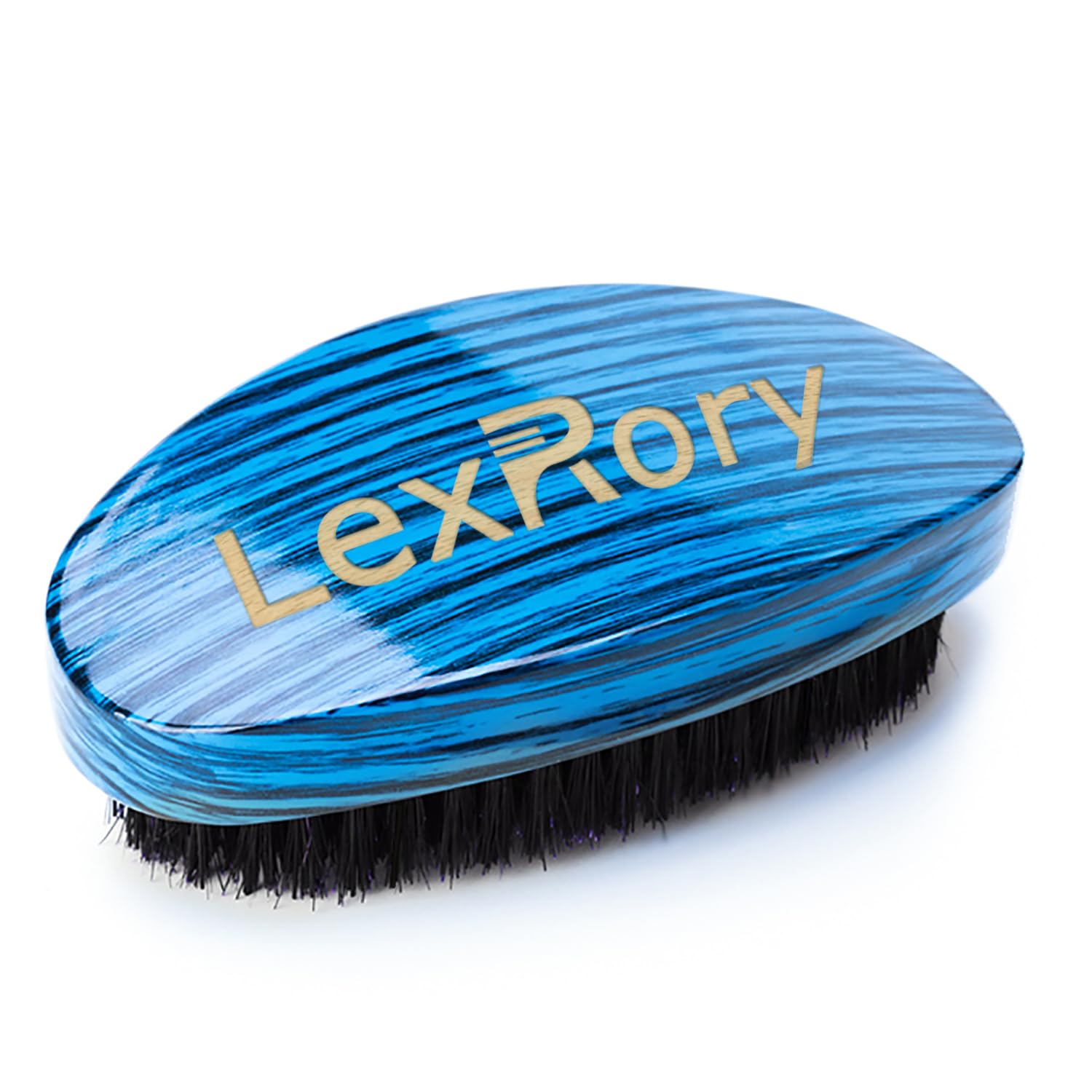 LexRory Curved Wave Brush for Men 360 - Medium Hard Palm Hair Brushes with Boar Bristles for Black Hair Wavers to Creating 360 Waves (Stripes Blue)