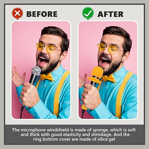 Miniatura 4 de Flutesan Juego de 8 fundas para micrófono, cubierta de micrófono de espuma, parabrisas para micrófono, a prueba de sacudidas, anillo de silicona