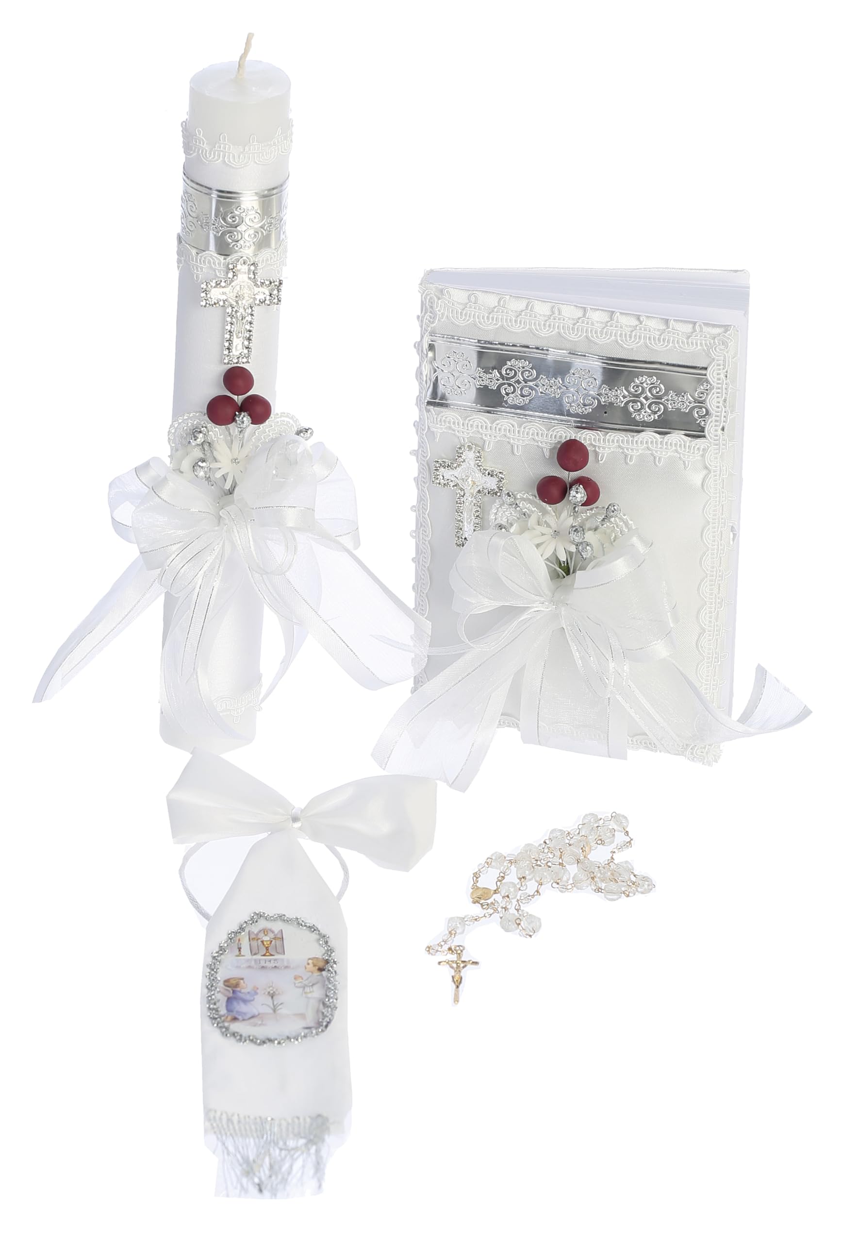 Set di candele per la Prima Comunione per Ragazzo Cattolico Regali w/Bibbia Inglese - 1st Velas para Primera Comunion de Niños